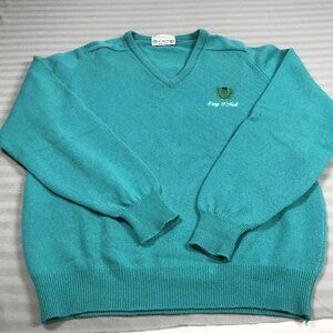 Glenmuir Sweater Mens Extra Large 46 Teal V Neck Lambswool Made in Scotland